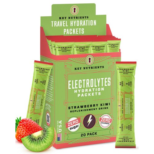KEY NUTRIENTS Electrolytes Powder Packets, Juicy Strawberry Kiwi - 20-Pack Hydration Packets, Electrolytes Powder No Sugar, Electrolyte Powder - Flavored Water Packets, Electrolyte Powder