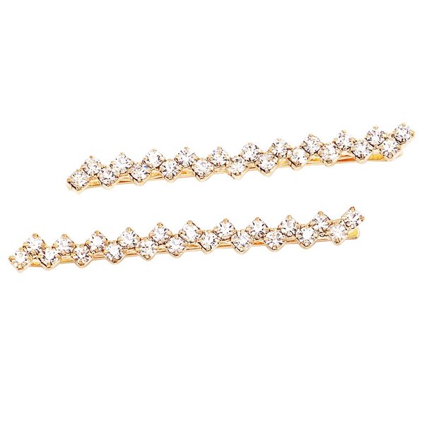 Rosemarie Collections Women's Set Of 2 Hair Clip Sparkling Crystal Bobby Pins, 2.25" (Gold Tone/Clear), Two Per Pack 2.25 Inches long