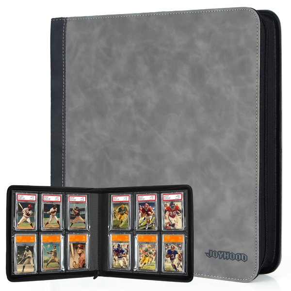 JoyHood Graded Card Binder, Graded Cards Holder with 6 Slot - Holds 60 PSA Slabs, Graded Card Storage Album compatible with CGC/PCG Slabs (Grey)