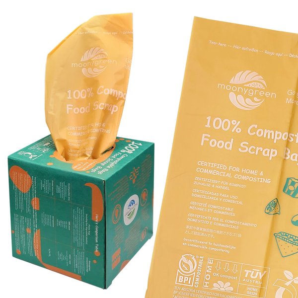 Moonygreen Compost Bags Small Trash Bags 2.6 Gallon, Extra Thick 0.87 Mils, US BPI ASTM D6400 Certified Compostable Food Scrap Kitchen Waste Bags, 100 Count
