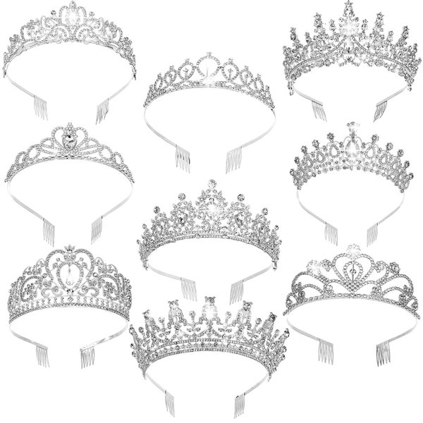 Zeyune 9 Pcs Tiaras and Crowns for Women Crystal Girls Princess Tiara Rhinestone Brides Crown Tiara Queen Crown with Combs for Wedding Birthday Quinceanera Pageant Prom Hair Accessories (Silver)
