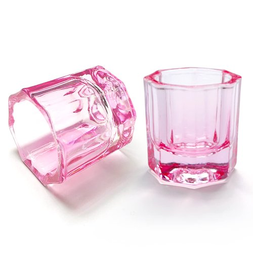 2 Pack Dappen Dish Cups for Nail Art Acrylic Liquid, Pink Glass Nail Monomer Liquid Bowl Dampen Dish Acrylic Powder Holder, Acrylic Glass Jar for Nails (HJ-NAPB055-Pink-2pcs)