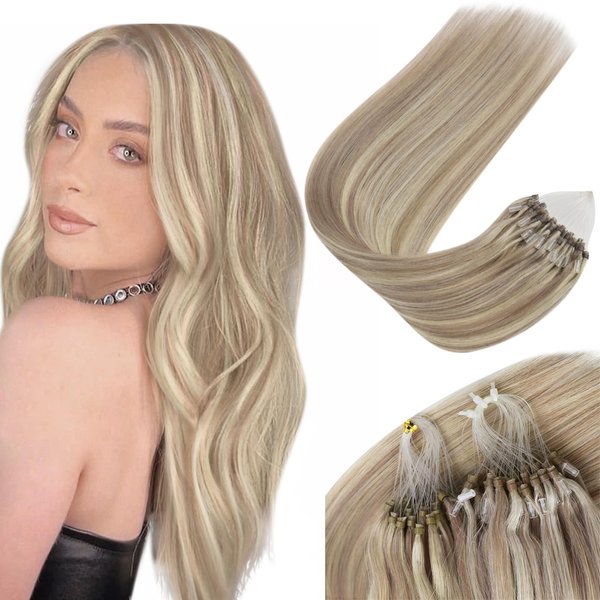 Sunny Hair Ash Blonde Micro Bead Hair Extensions Real Human Hair 16inch Micro Hair Extensions Human Hair Ash Blonde Highlight Bleach Blonde Micro Link Hair Extensions Human Hair Straight 50s