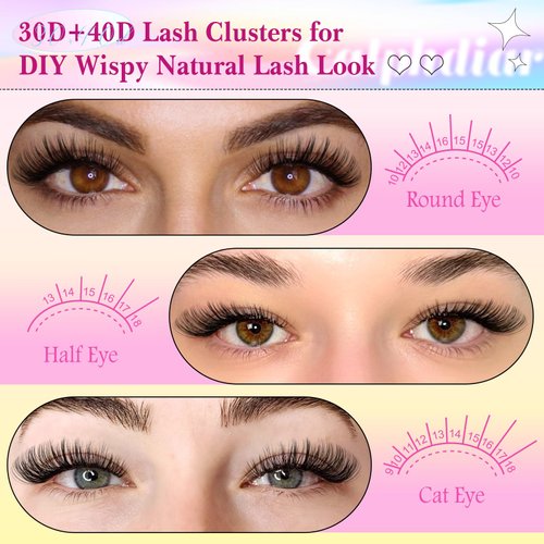 calphdiar Eyelash Extension Kit 320PCS Lashes Clusters 30D+40D Lash Extension Kit 9-16mm Wispy Cluster Eyelash Extensions Kit with Lash Bond and Seal Tweezers Natural Lash Clusters Kit for Beginners
