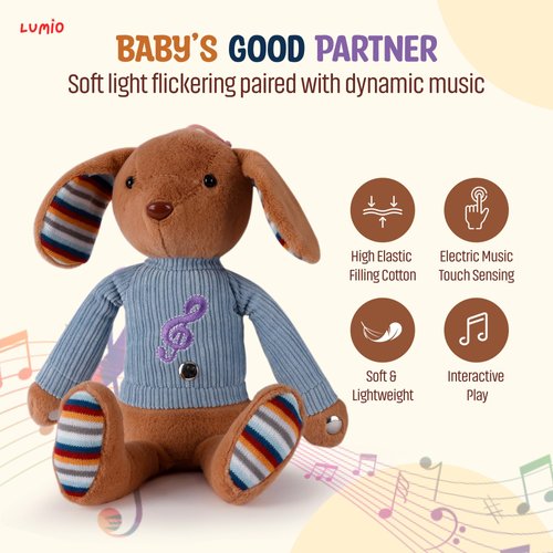 Lumio Interactive Musical Plush Toy with Lights & Sounds, Sensory Development Toy for 1-6, 6-12 Month Babies, Ideal for Tummy Time, Rhythm Learning, and First Birthday Gifts – Bunny (Bunny)
