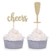 Pack of 24 Gold Glitter Cheers and Champagne Glasses Cupcake Toppers for Baby Shower Wedding Engagement Celerating Party Decorations