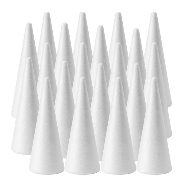 20-Pack Craft Foam Cones (2.9X7.9in), White Polystyrene Cone Shaped Foam, Foam Tree Cones, for Arts and Crafts, Christmas, School, Wedding, Birthday, DIY Home Craft Project.