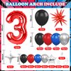 Spider 3rd Birthday Decorations for Boys, Royal Blue Black Red Silver Balloon Garland Arch Kit with 40 Inch Red Number 3 Balloon Tower, Spider 3rd Birthday Balloons for Kids Superhero Theme Party