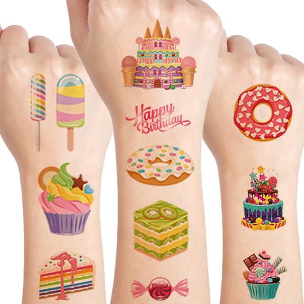 UVUXO Dessert Cake Temporary Tattoos for kids - 10 Sheets Ice Cream and Donuts Tattoos Temporary for Girls Dessert Cake Birthday Party Supplies for Kids