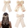 LFOUVRE Lace Hair Bows for Women Girls,Beige Lace Hair Ribbon Embroidered Flower Hair Clips for Women, Bow Hair Clips Big Hair Bow with Long Tail,Bowknot Barrettes Hair Accessories for Women 3pcs