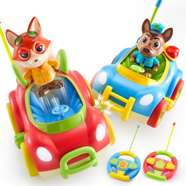 Lalalark Remote Control Car for Toddlers, 2 Pack Racing RC Cars, Kids Remote Cartoon Car Toys with LED Lights and Music, Christmas Birthday Gift for Boys & Girls 3+ Years Old