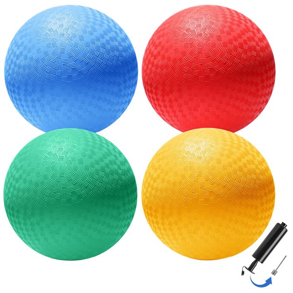 SPORTIC 8.5-inch Playground Balls, Upgraded 4 Pack Dodge Balls for Kids with Air Pump, Bouncing Kickball Handball for Boys & Girls, Ball Games Gym Camps Picnic School - Ideal Toys & Gifts
