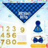 18 Pieces Dog Birthday Party Supplies, Pet Birthday Bandana Dog Bandana Balloon Banner Pet Birthday Hat with 0-8 Figures Touch Ink Pad and Imprint Card Dog Birthday Party Decoration(Blue)