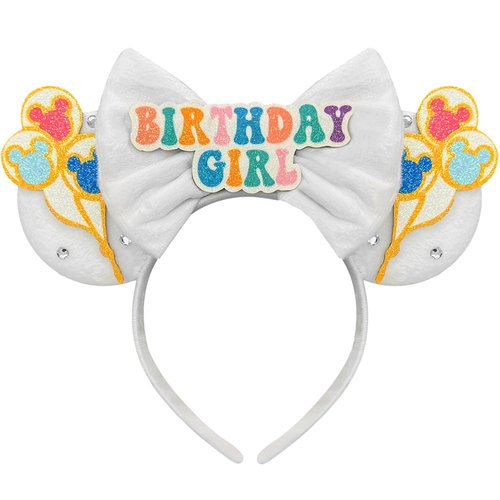 Bolonar Birthday Mouse Ears Headband for Women White Birthday Headband Birthday Party Favors Park Ears Cute Headband Birthday Party Decoration