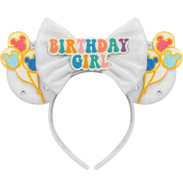 Bolonar Birthday Mouse Ears Headband for Women White Birthday Headband Birthday Party Favors Park Ears Cute Headband Birthday Party Decoration