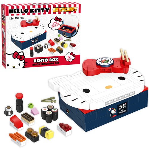 Brickcraft Officially Licensed Sanrio Hello Kitty bento Box with Detailed face and Mini Sushi Builds Included 191 Pieces Multicolored Brick Building Set