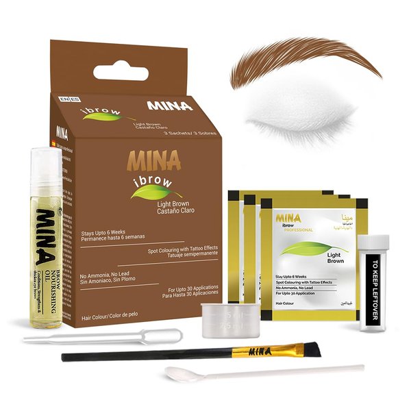 MinaiBrow Tint Kit Light Brown | Natural Spot Coloring Brow Tinting Powder with Oil & Brush | Water & Smudge Proof Tint, Instant Brow Dye Kit, 100% Gray Converge