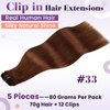 LaaVoo Clip in Hair Extensions Real Human Hair Auburn Hair Extensions Clip Ins Auburn Clip in Hair Extensions For Short Hair Double Weft 12 Inch 80g 5pcs