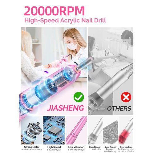 20000RPM Electric Nail Drill Portable Nail File Drill Set for Acrylic Gel Nails, Professional Nail Drill Machine for Nail Polish Remover with The Function of Storing Manicure Accessories，Purple