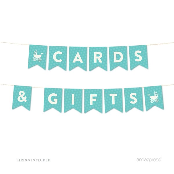 Andaz Press Baby & Co. Baby Shower Collection, Hanging Pennant Party Banner with String, Cards & Gifts, 5-Feet, 1-Set, Decor Paper Decorations
