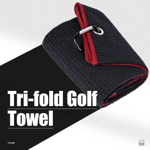 Mile High Life Golf Towel | Tri-fold Golf Towel w Carabiner Clip | Microfiber Waffle Pattern Golf Towels | Golf Accessories for Men (2 Pack Black/Red)