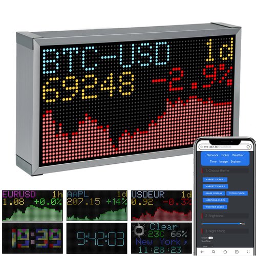Vastarry Real-Time Crypto Ticker Bitcoin Stock Ticker Monitor Display Digital Clock Weather, Temperature, Humidity, 64 * 32 Pixel Screen