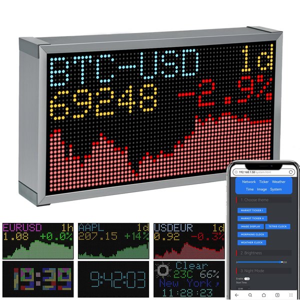 Vastarry Real-Time Crypto Ticker Bitcoin Stock Ticker Monitor Display Digital Clock Weather, Temperature, Humidity, 64 * 32 Pixel Screen