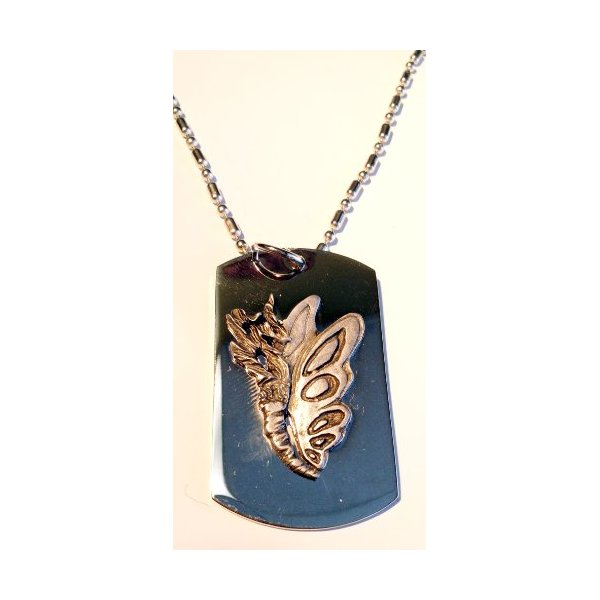 Winged Butterfly Pewter Emblem Logo Symbols - Military Dog Tag Luggage Tag Key Chain Metal Chain Necklace