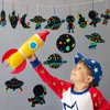 64 Set Space Theme Scratch Paper Rainbow Outer Space Scratch Cards DIY Rocket Scratch Paper Craft Art Cards Kits with Wood Stylus and Ribbon for Home School Decor Christmas Birthday Space Party Favors