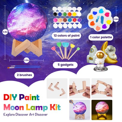 Paint Your Own Moon Lamp Kit, Cool Gifts DIY 3D Space Moon Night Light, Art Supplies Arts & Crafts Kit, Arts and Crafts for Kids Ages 8-12, Toys Girls Boy Birthday Gift Ages 3 4 5 6 7 8 9 +