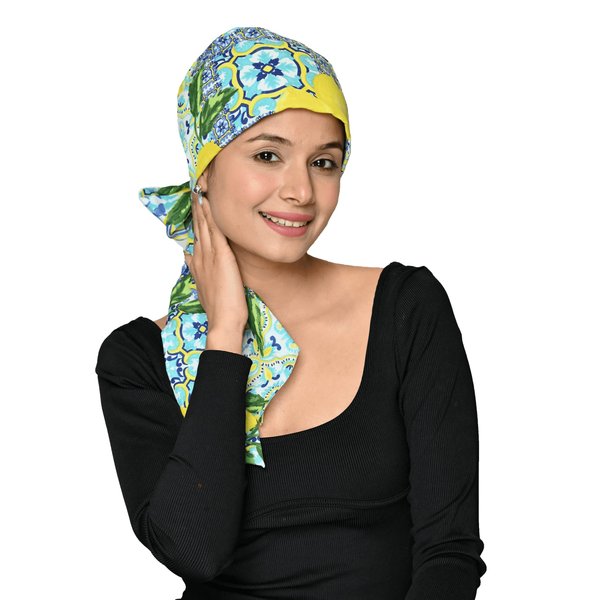 SAKUCHI Cotton Batik Easy to Tie Pre-Tied Headwrap Headscarf for Hair Loss Chemo Headwear Women… Lemon