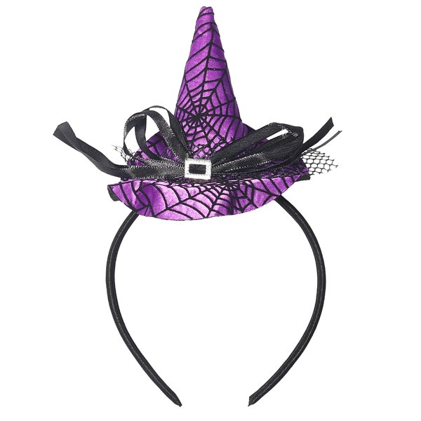 Halloween Headband Purple Witch Wizard Hat Headband Witch Wizard Spiderweb Headwear Mini Pointy Hair Hoop Halloween Party Hairband Holiday Accessories Halloween Dress up Party Supplies Decorations