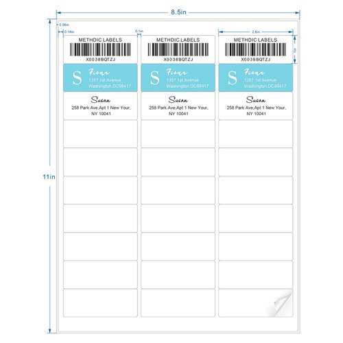 Methdic Address Labels 1" x 2-5/8" 900 Labels Sticker Paper for Laser/Ink Jet Printer Mailing Labels 8.5"×11" White 30 per Sheet