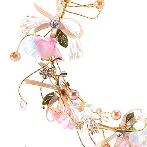 Artfen Handmade Bridal Flower Garland Bow Headband Bridesmaid Children Crown Hair Wreath Halo Adjustable Ribbon Wedding Festivals Party Cosplay