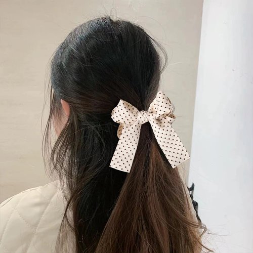 Big Bow Hair Clips with Long Tail Bowknot Hair Clip Barrette for Women Girls Bow Knot Hair Clip with Coffee Color Spots Bows Hair Accessories for Women Girls