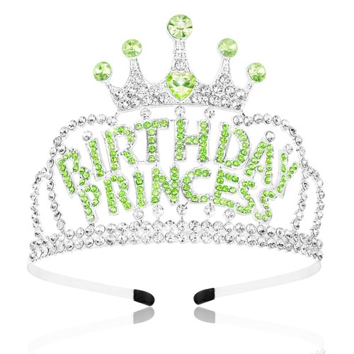 AHONEY Birthday Princess Crown Tiara for Girls Women, Birthday Girl Headband, Happy Princess Birthday Party Decorations Gifts (Green)