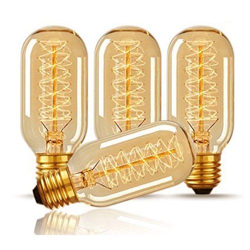 CTKcom T45 25 Watt Vintage Antique Light Bulbs E26 Base(4 Pack)- Antique Dimmable Bulb Spiral Tungsten Equivalent Warm Yellow Lamps for Home Light Fixtures Decorative 110V-130V