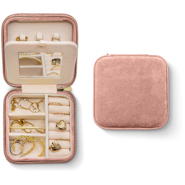 Benevolence LA Plush Velvet Jewelry Box | Travel Jewelry Case Organizer with Mirror | Featured in Oprah's Favorite Things | Best Gifts For Daughter, Girlfriend, Mom | Gifts For Her - Dusty Pink