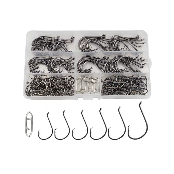 Facikono Circle Hooks Saltwater Catfish Bass Fishing Hooks, 180pcs Octopus Offset Fishing Hooks with 5pcs Power Clips