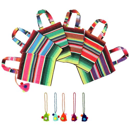 OurWarm 10 x 8 Inches Handwoven Mexican Tote Favor Bags, Mexican Fiesta Party Bag with Colorful Tassels for Mexican Party Decorations Fiesta party supplies, Set of 6