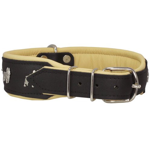 Real Leather Soft Leather Padded Dog Collar Bulldog (19"-22" Neck; 2" Wide, Black/Beige)