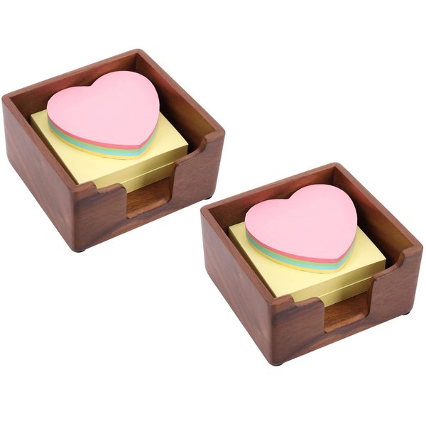 Bamber Sticky Note Holder Cute for Desk Walnut Wood Notepad Holder Organizer for Office School Home, Pack of 2