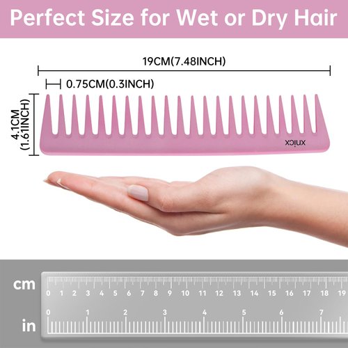 xnicx 7.48 Inch Wide Tooth Comb,Pink Carbon Hair Detangling Wide Tooth Comb,Professional Styling Shower Comb for Men and Women,Detangler Comb for Curly Hair,Long Hair,Wet or Dry Hair in all Types
