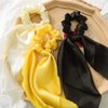 Yellow Women Girl Bow Satin Ribbon Ponytail Scarf Hair Tie Rope Scrunchies Elastic Band Hair Scrunchies Bands Hair Elastics and Ties