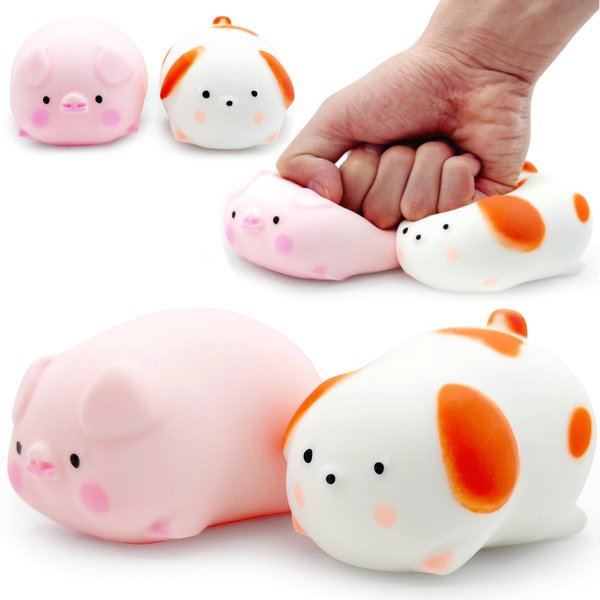 Squishy Dog & Splash Piggy Stress Balls for Kids Squishy Ball Fidget Toys (2-Pack) Sensory Stress Toys Squish Dough Ball Stress Relief Toy Autism Sensory Toys for Autistic Children Party Favors