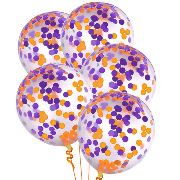 Orange Purple Confetti Balloons 25 Pcs, 12 Inch Thickened Clear Latex Balloon with Confetti Inside for Halloween Party Decorations Birthday Baby Shower Bridal Shower Decoration Supplies