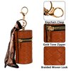 Philo Fun 2 Pack Lipstick Organizer Case – Boho Braided Design with Scarf Accent, Portable Cylinder Travel Lip Gloss Balm Holder with Zipper and Keychain, Black and Brown
