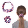 4th of July of Hair Accessories Set - 2Pcs American Flags Bandana Headband Red Blue White Hair Tie Patriotic Satin Scrunchies Hair Bands, Independence Day Costume Decorations for Women Girls