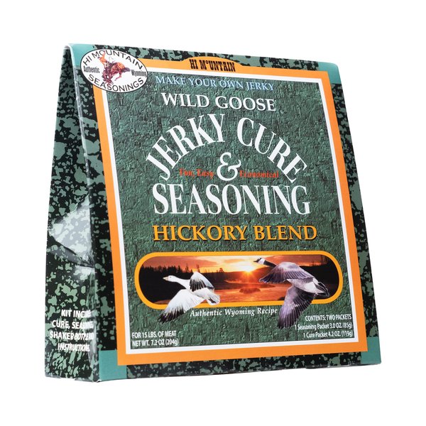 Hi Mountain Jerky Seasoning and Cure Kit | GOOSE HICKORY BLEND | Create Savory Homemade Beef Jerky | Great for Turkey, Chicken, & Ducks too | Mix will Season up to 15lbs. of Meat (1 Box)