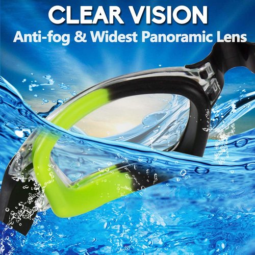 EverSport Kids Portable Swim Goggles, Pack of 2 Swimming Goggles for Children Teens, Anti-Fog Anti-UV Youth Swim Glasses Leak Proof for Age4-16, Green/Black & Green